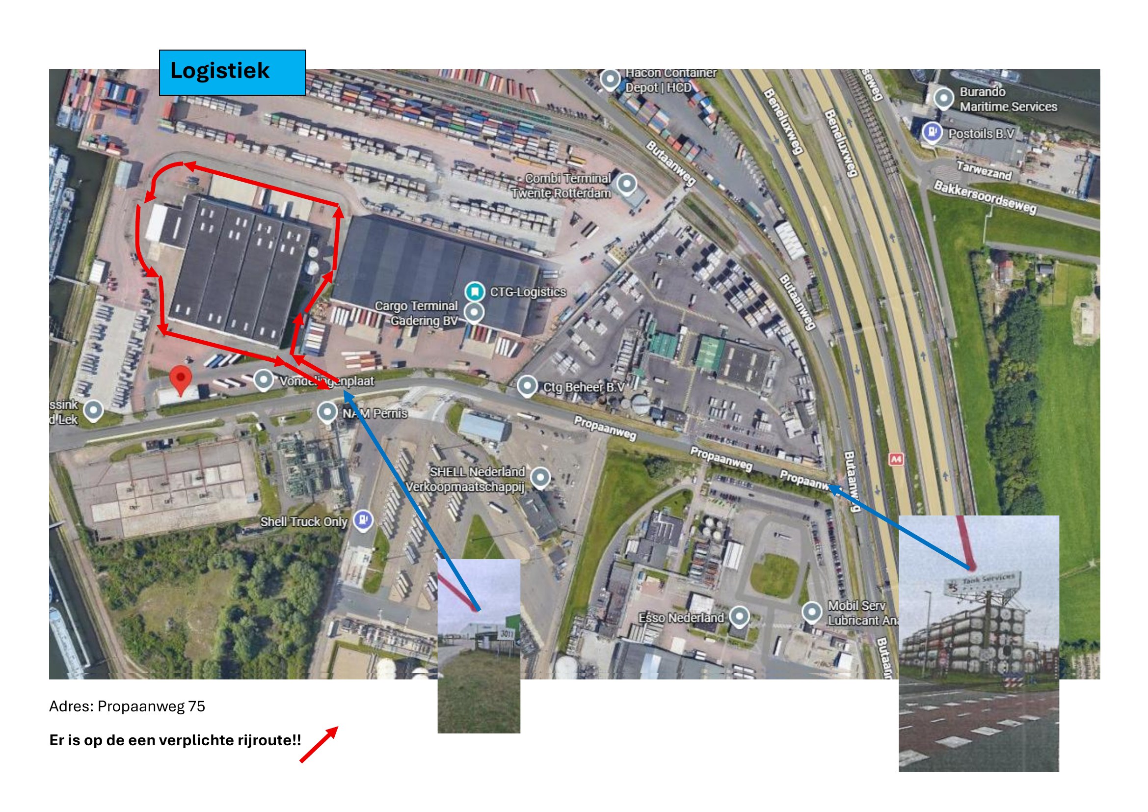 Logistieke locatie met rijroute